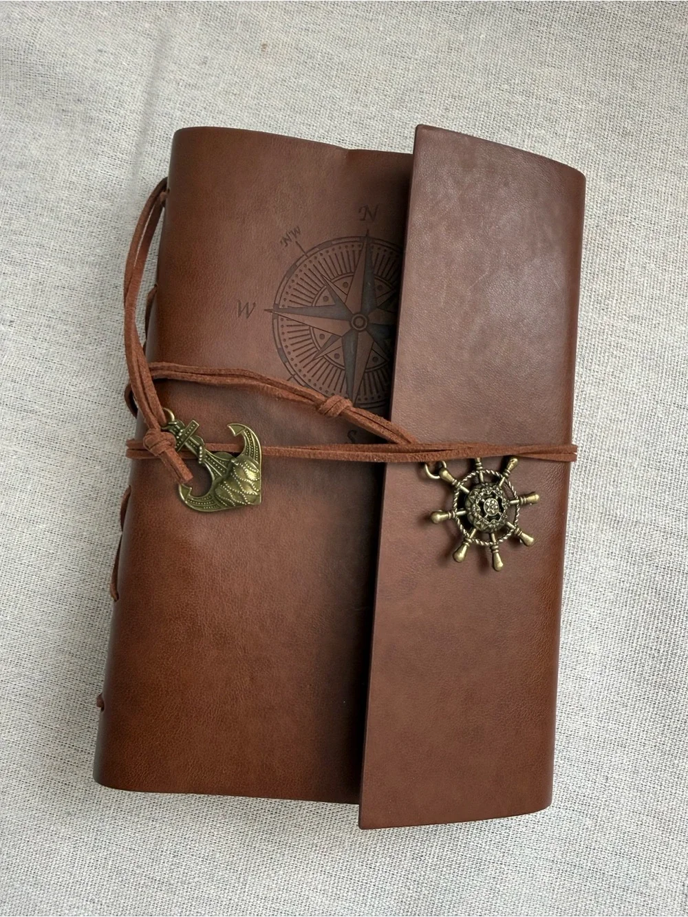 Brown Leather Travel Journal Notebook with Nautical Charm